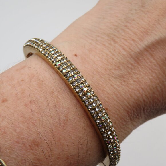 J.Crew Rhinestone Yellow Gold Tone Hinged Bracelet - Picture 1 of 10